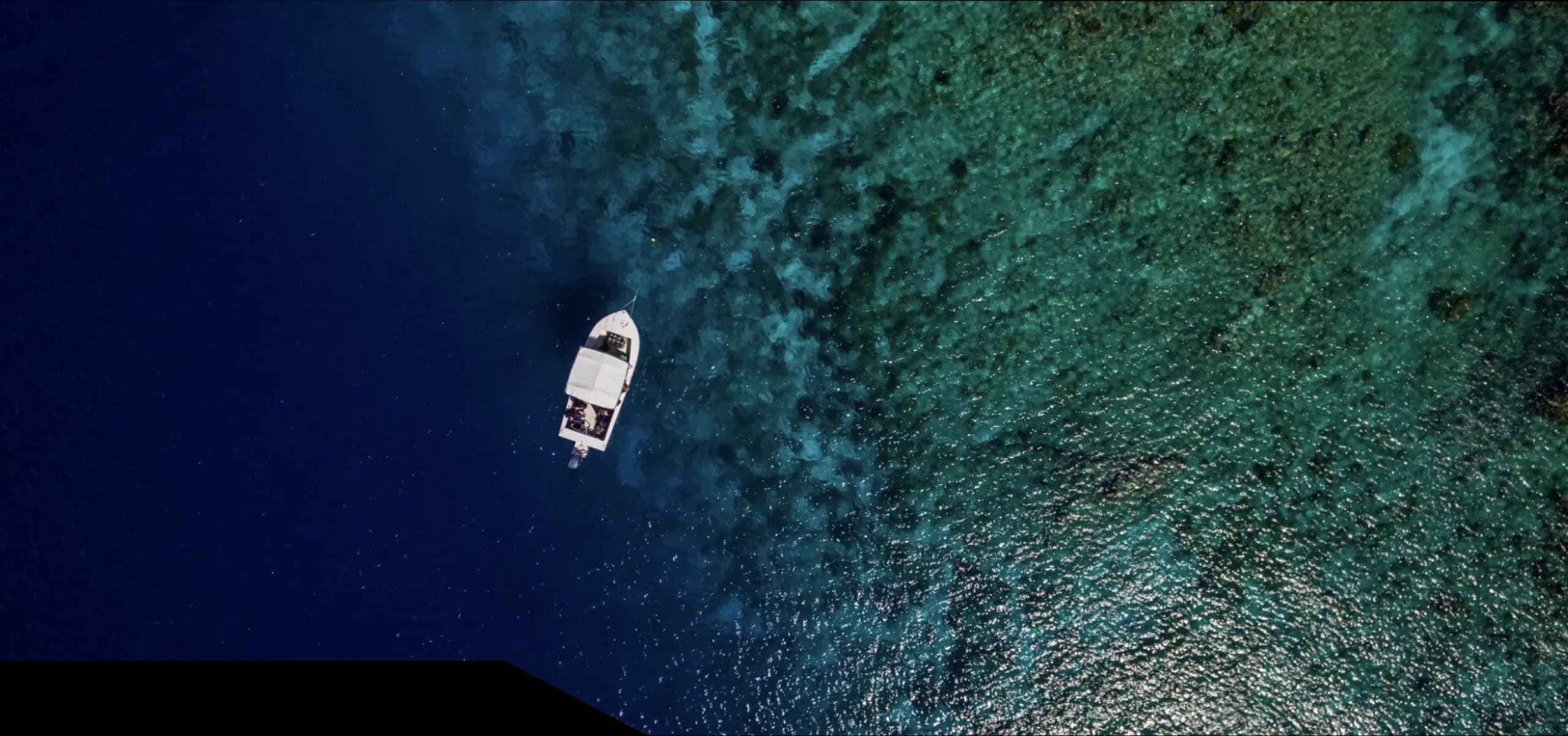 Aerial view of boat on clear water